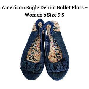 American Eagle Denim Ballet Flats Bow Slingback - Size 9.5